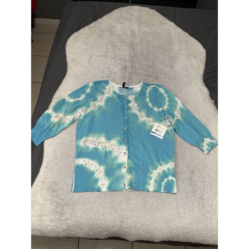New Relativity Womens Blue Tie Dye Button Cardigan Sweater Size‎ PXL Petite